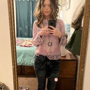 Purple Patterned Long Sleeve Top